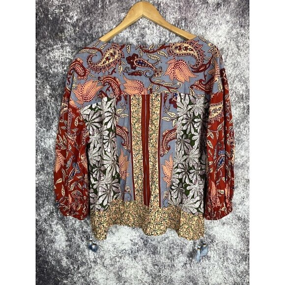 Anthropologie Sonrisa Paisley Floral Tassled Boho Peasant Viscose Blouse Size S - Picture 16 of 16